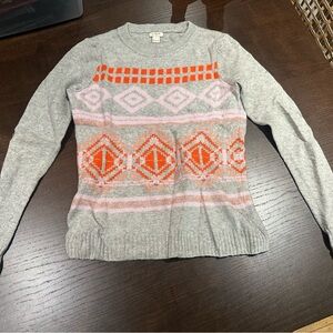 J. Crew Gray and Orange Patterned Sweater